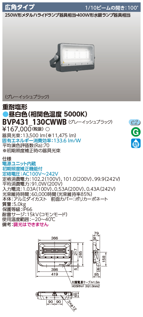 商品詳細：BVP431_130CWWB | 商品情報検索（商品データベース） | 東芝 