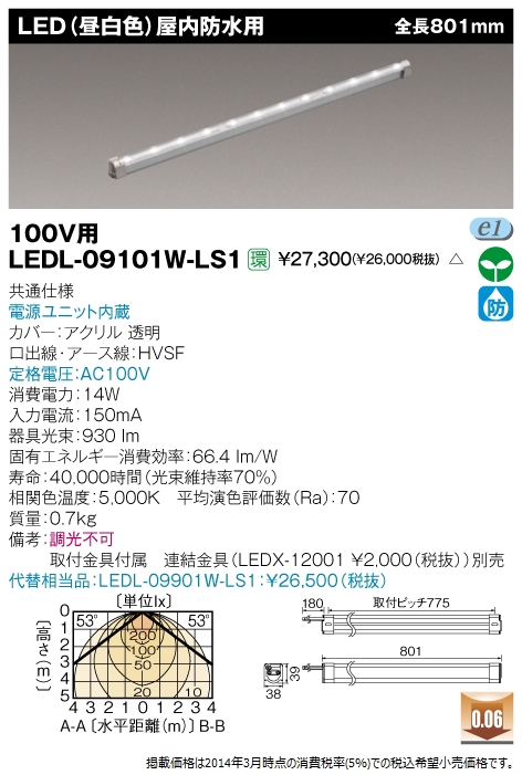 商品詳細：LEDL-09101W-LS1 | 商品情報検索（商品データベース） | 東芝ライテック(株)
